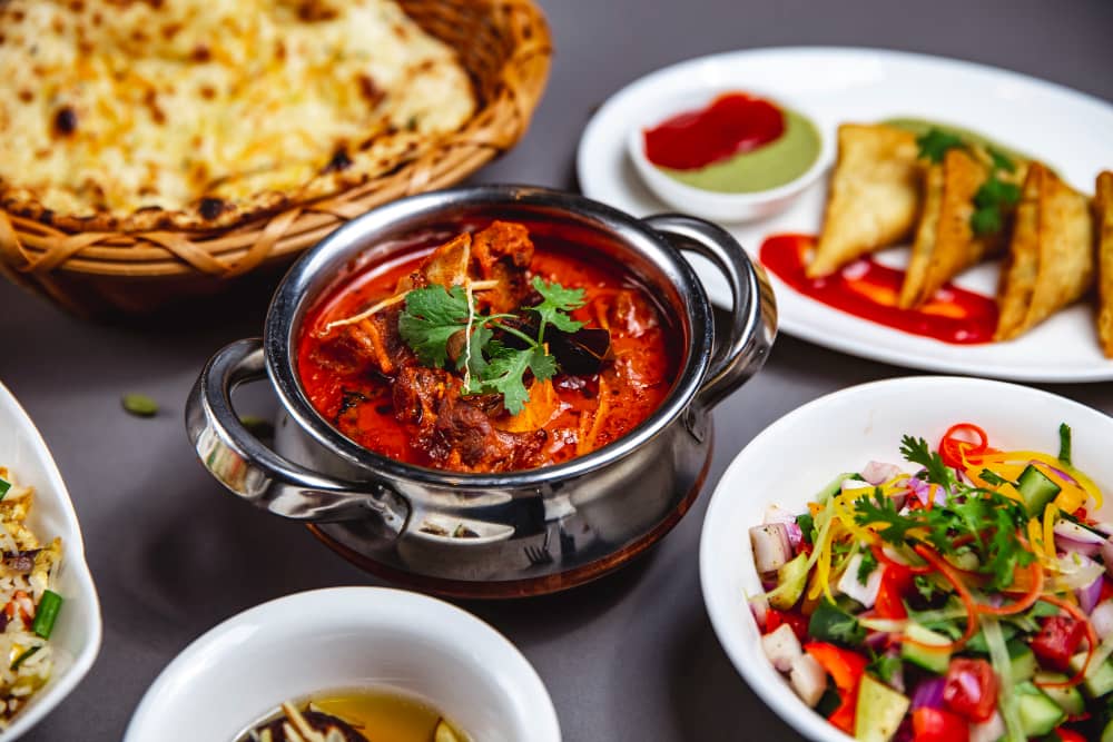 Traditional Indian cuisine spread
